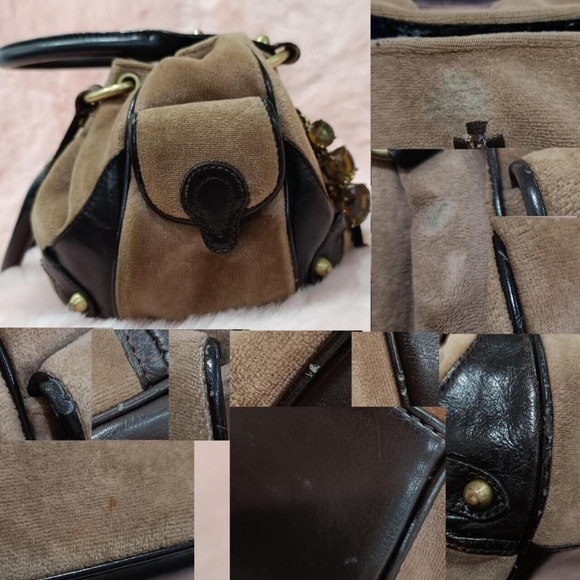 Juicy Couture Bag Purse Vintage Crown Logo Velour Hobo Chain Charm Y2k Bling - Picture 5 of 8